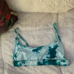 Tye dye patterned teal bikini top